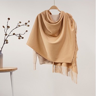 Solid Cashmere Ripple Shawl Golden Camel