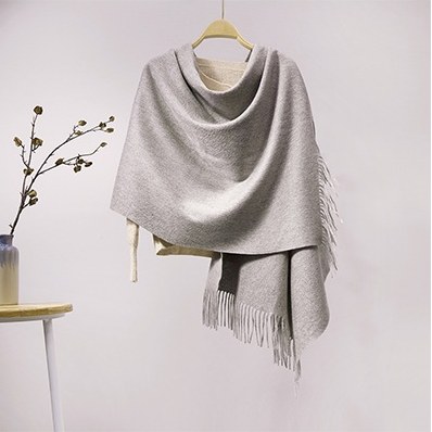 Solid Cashmere Ripple Shawl Light Gray