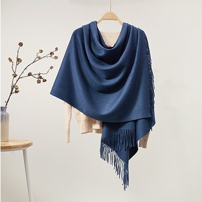 Solid Cashmere Ripple Shawl Ink Blue