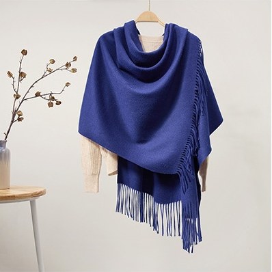 Solid Cashmere Ripple Shawl Royal Blue