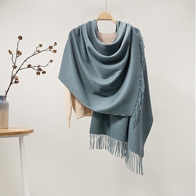 Solid Cashmere Ripple Shawl Pearlescent Blue