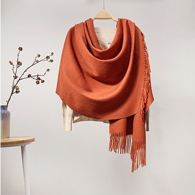 Solid Cashmere Ripple Shawl Orange Red