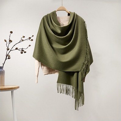 Solid Cashmere Ripple Shawl Olive Green