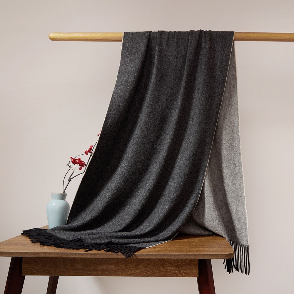 Solid Cashmere Ripple Shawl with Reversible Effect Solid Cashmere Ripple Shawl with Reversible Effect