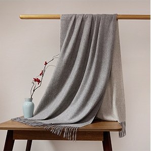Solid Cashmere Ripple Shawl with Reversible Effect Light Gray