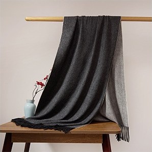 Solid Cashmere Ripple Shawl with Reversible Effect Black