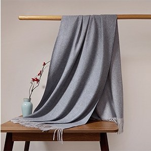 Solid Cashmere Ripple Shawl with Reversible Effect Gray Blue