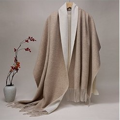Reversible Solid Cashmere Ripple Shawl Beige/Brown