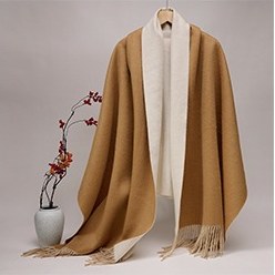 Reversible Solid Cashmere Ripple Shawl Camel/Brown