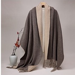 Reversible Solid Cashmere Ripple Shawl Taupe/Oatmeal