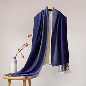Worsted Cashmere Herringbone Patchwork Scarf Blue/Brown