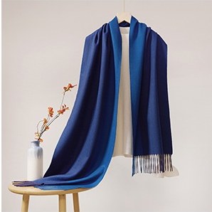 Worsted Cashmere Herringbone Patchwork Scarf Blue/Navy
