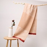 水波纹提花羊绒围巾 Camel/Beige