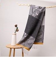 水波纹提花羊绒围巾 Black/Gray
