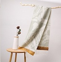 水波纹提花羊绒围巾 Pea Green/Yellow