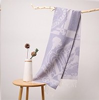水波纹提花羊绒围巾 Light Blue/Silver Gray