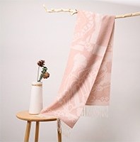 水波纹提花羊绒围巾 Pink/Light Camel