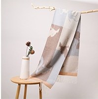 水波纹提花羊绒围巾 Mint Green/Mid Brown