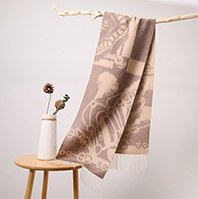 水波纹提花羊绒围巾 Mid Brown/Light Camel