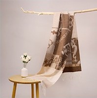 水波纹提花羊绒围巾 Brown/Apricot Camel