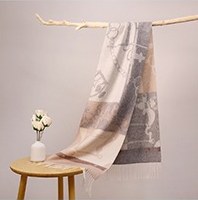 水波纹提花羊绒围巾 Mid Gray/Blush Pink