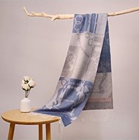 水波纹提花羊绒围巾 Gray Blue/Mid Gray