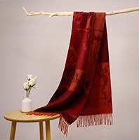 水波纹提花羊绒围巾 Dark Orange/Burgundy