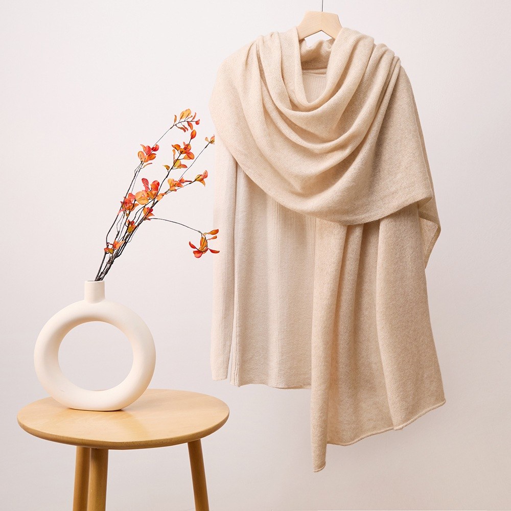 Cashmere Jersey Check Scarf with Rolled Edges Cashmere Jersey Check Scarf with Rolled Edges
