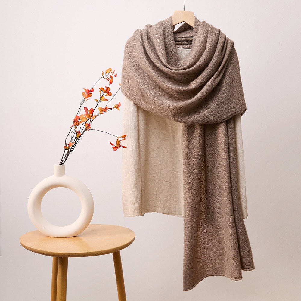 Cashmere Jersey Check Scarf with Rolled Edges Cashmere Jersey Check Scarf with Rolled Edges