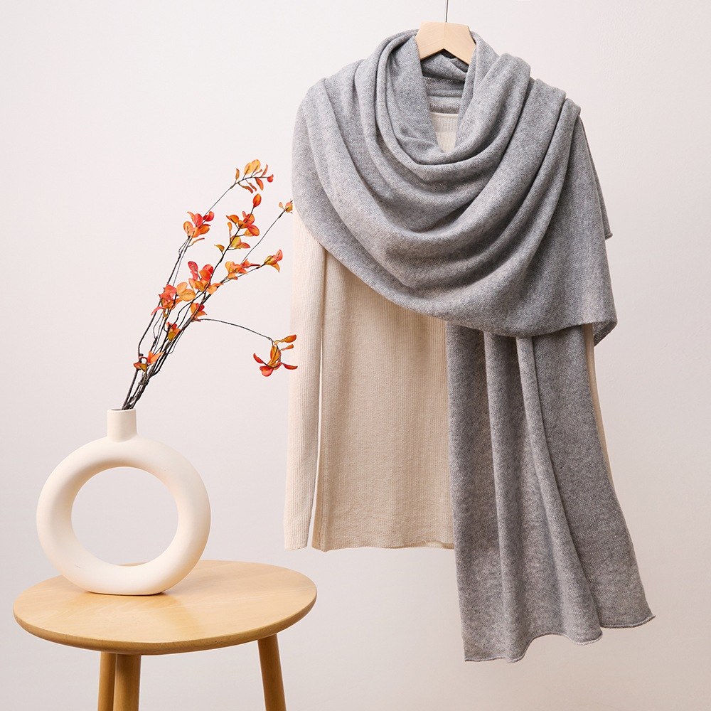 Cashmere Jersey Check Scarf with Rolled Edges Cashmere Jersey Check Scarf with Rolled Edges