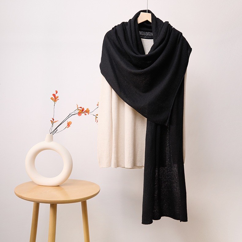 Cashmere Jersey Check Scarf with Rolled Edges Cashmere Jersey Check Scarf with Rolled Edges