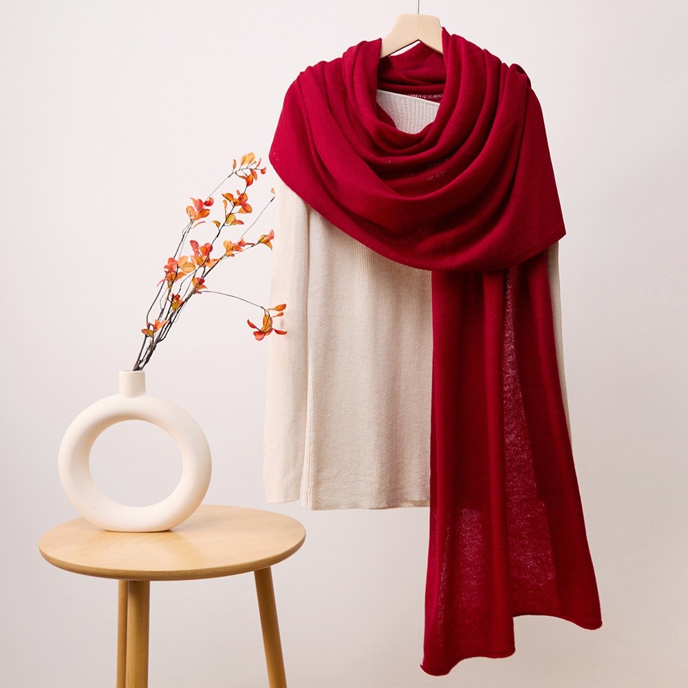 Cashmere Jersey Check Scarf with Rolled Edges Cashmere Jersey Check Scarf with Rolled Edges