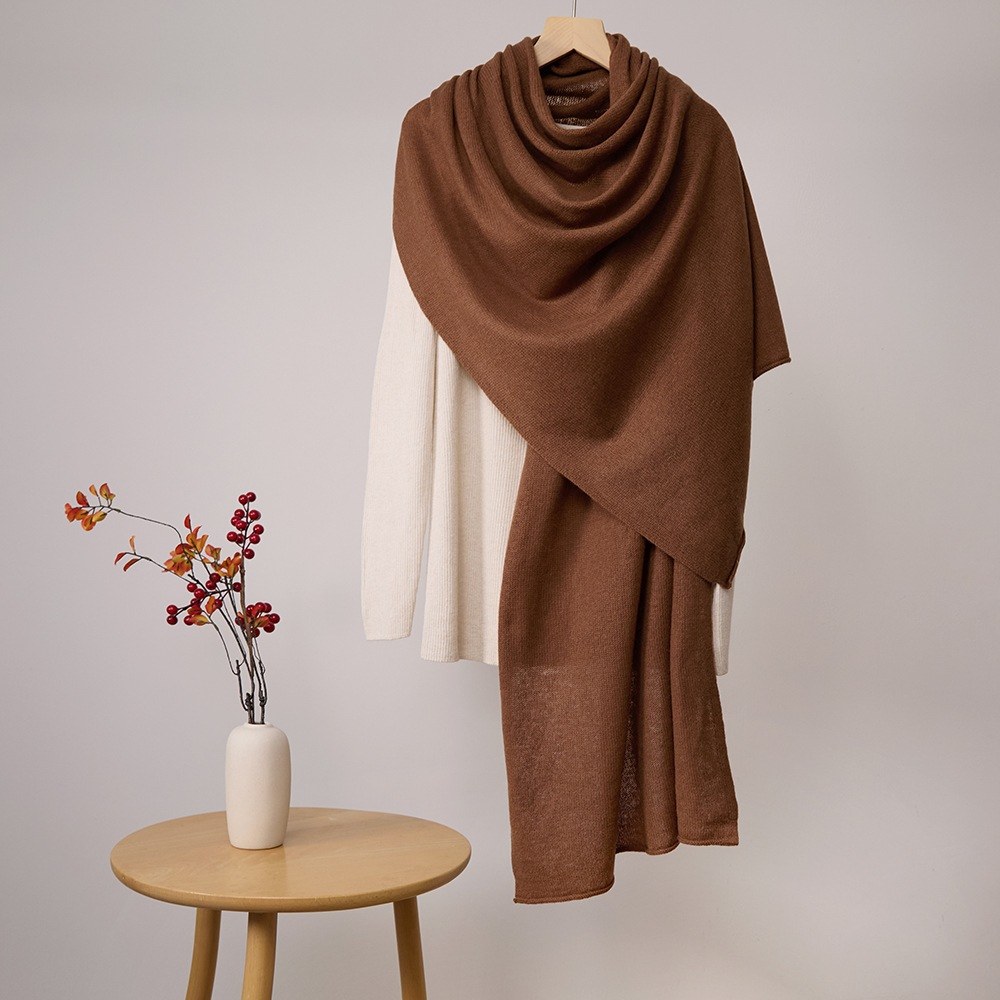 Cashmere Jersey Check Scarf with Rolled Edges Cashmere Jersey Check Scarf with Rolled Edges