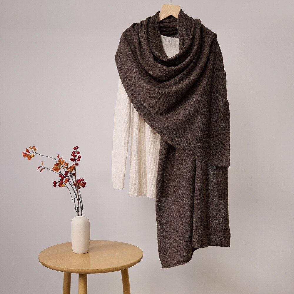 Cashmere Jersey Check Scarf with Rolled Edges Cashmere Jersey Check Scarf with Rolled Edges
