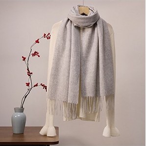 Solid Ripple Wool Scarf Light Gray