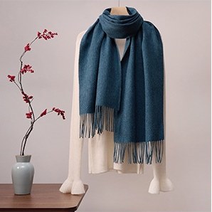 Solid Ripple Wool Scarf Peacock Blue