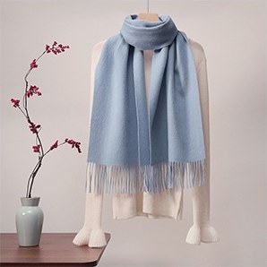 Solid Ripple Wool Scarf Light Blue