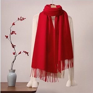 Solid Ripple Wool Scarf Red