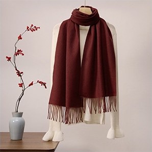 Solid Ripple Wool Scarf Tea Red