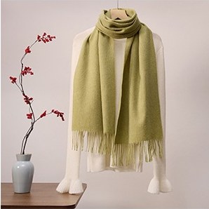 Solid Ripple Wool Scarf Mustard Green