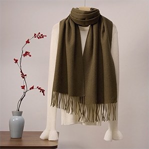 Solid Ripple Wool Scarf Tobacco Green