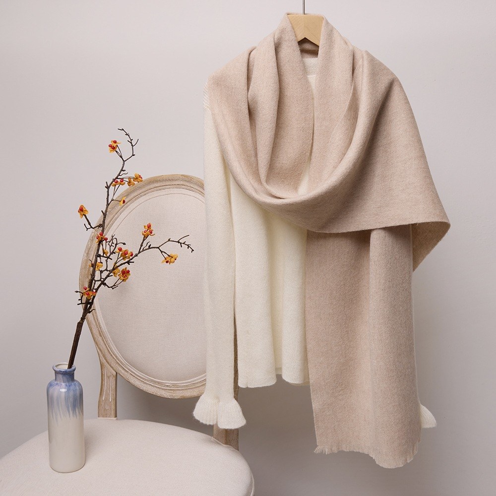 Solid Ripple Wool Scarf with Short Fringe Solid Ripple Wool Scarf with Short Fringe
