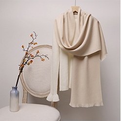 Solid Ripple Wool Scarf with Short Fringe Ivory