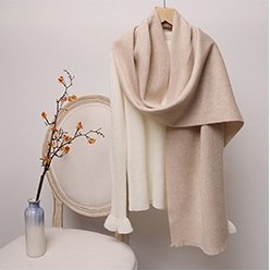 Solid Ripple Wool Scarf with Short Fringe Oatmeal