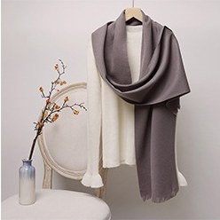 Solid Ripple Wool Scarf with Short Fringe Mouse Gray
