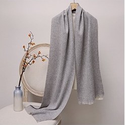 Solid Ripple Wool Scarf with Short Fringe Mid Gray