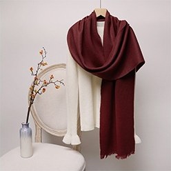 Solid Ripple Wool Scarf with Short Fringe Tea Red