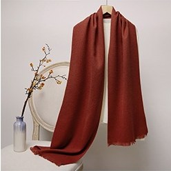 Solid Ripple Wool Scarf with Short Fringe Vintage Red