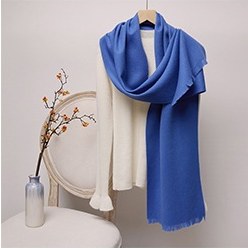 Solid Ripple Wool Scarf with Short Fringe Blue