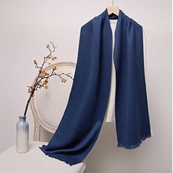 Solid Ripple Wool Scarf with Short Fringe Light Blue